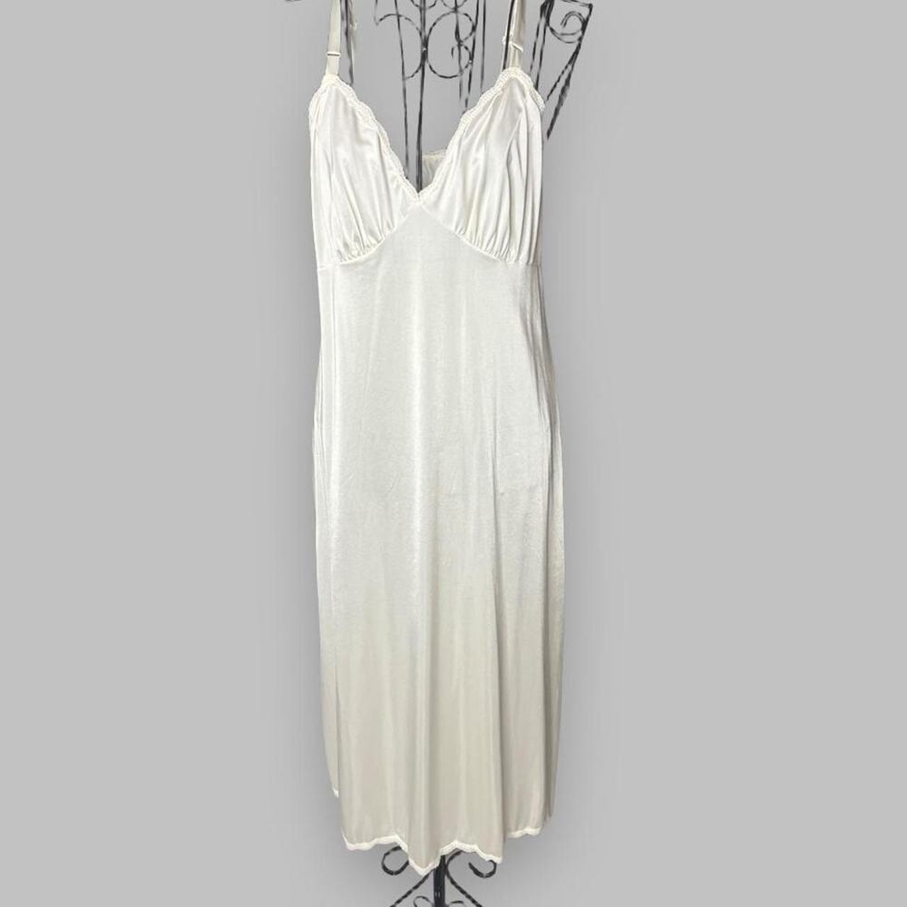 Vintage Shadowline Full Slip Dress Lace Trim Nylon Ivory Made in USA